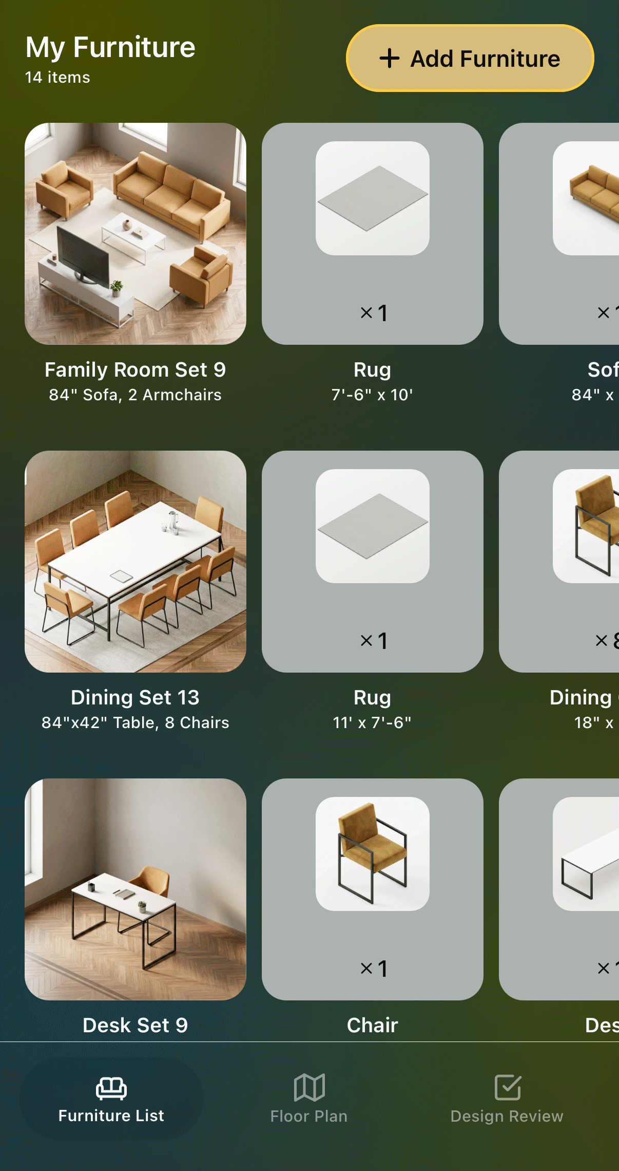 Home Arc furniture list in use